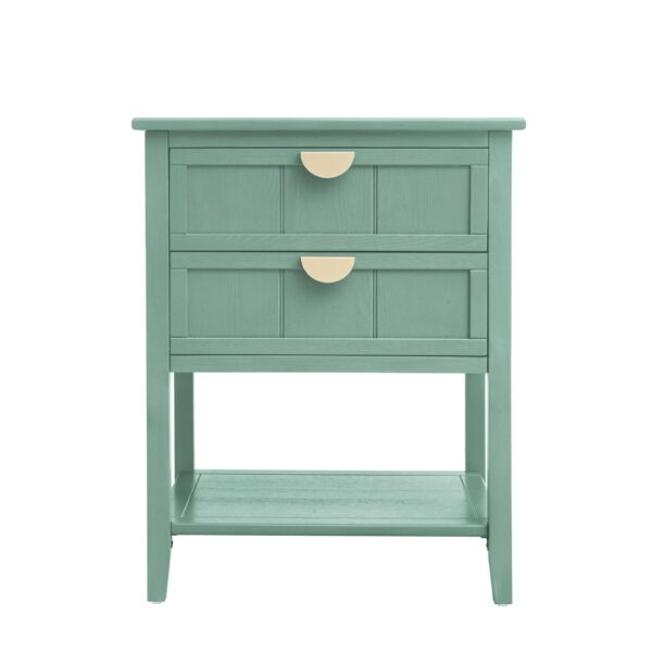 2 Drawer Side Table, American Style, End Table, Suitable For Bedroom, Living Room, Study - Light Green