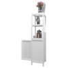 Bamboo Storage Cabinet With Tall Linen Tower, Multi Functional For Bathroom And Living Spaces - White - Image 14