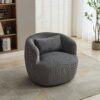 Upholstered Metal Base 360 Degree Swivel Barrel Soft Chair With Pillow, For Club, Living Room, Bedroom, Office As Well As Reading Armchair - Charcoal - Image 3