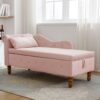 Chaise Lounge Indoor, Velvet Lounge Chair For Bedroom With Storage & Pillow, Modern Upholstered Rolled Arm Chase Lounge For Sleeping With Nailhead Trim For Living Room Bedroom Office - Pink - Image 2