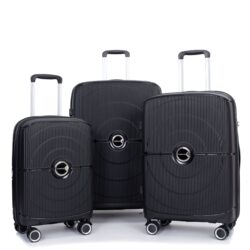 Expandable Hardshell Suitcase Double Spinner Wheels Pp Luggage Sets Lightweight Durable Suitcase & Tsa Lock, 3 Piece Set (20/24/28) - Black