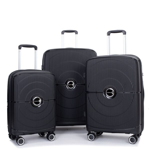 Expandable Hardshell Suitcase Double Spinner Wheels Pp Luggage Sets Lightweight Durable Suitcase & Tsa Lock, 3 Piece Set (20/24/28) - Black