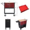 4 Drawers Multifunctional Tool Cart With Wheels And Wooden Top - Black / Red - Image 3