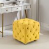 Modern Velvet Upholstered Ottoman, Exquisite Small End Table, Soft Foot Stool, Dressing Makeup Chair, Comfortable Seat For Living Room, Bedroom, Entrance - Yellow - Image 4