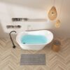 Freestanding Bathtub Modern Stand Alone Soaking Bathtub - Brushed Nickel Drain And Minimalist Linear Design Overflow Included, Cupc Certified - White - Image 5