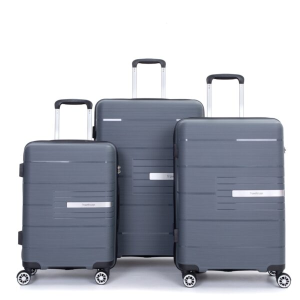 Hardshell Suitcase Double Spinner Wheels Pp Luggage Sets Lightweight Durable Suitcase With Tsa Lock, 3 Piece Set (20/24/28) - Gray