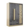 3 Doors Rattan Wardrobe Storage For Bedroom, With 2 Drawers - Gray / Nature - Image 2