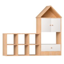 Versatile Children's Bookshelf With House Shaped Design Multifunctional Storage - Burly Wood