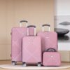4 Piece Lightweight Suitcase, 14" Makeup Box, Aircraft Wheels (14/20/24/28) - Pink - Image 2