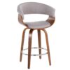 Vintage Mod - Mid-Century Modern Fixed Height Counter Stool With Swivel With Round Footrest (Set of 2) - Walnut / Stone - Image 2