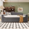 Full Size Upholstered Daybed With Storage Armrests, Trundle And Latest Integrated Bluetooth Audio System, Teddy Fleece - Gray - Image 12