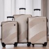 3 Piece Luggage Sets Lightweight Suitcase With Two Hooks, Spinner Wheels, (20/24/28) - Gold - Image 2