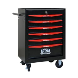 Rolling Metal Tool Chest With 6 Drawers, 20" Steel Storage Cabinet With Ball Bearing Slides - Black / Red