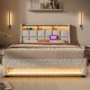 Queen Size Upholstered Platform Bed With A Hydraulic Storage System, LED And USB Charging (Without Mattress) - Natural - Image 11