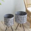 Metal Planter Stand, Round Galvanized Farmhouse Planter (Set of 2) - Gray - Image 4