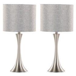 Lenuxe - Contemporary Table Lamp (Set of 2) - Polished Nickel / Gray / Silver Metallic