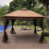 Outdoor 11X 11Ft Pop Up Gazebo Canopy With Removable Zipper Netting, 2 Tier Soft Top Event Tent, Suitable For Patio Backyard Garden Camping Area With 4 Sandbags - Brown - Image 11