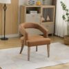 Wide Modern Barrel Open Back Upholstered Accent Chair With Weathered Solid Wood Legs Dining Chairs For Dining Room, Club, Kitchen And Living Room - Brown - Image 2