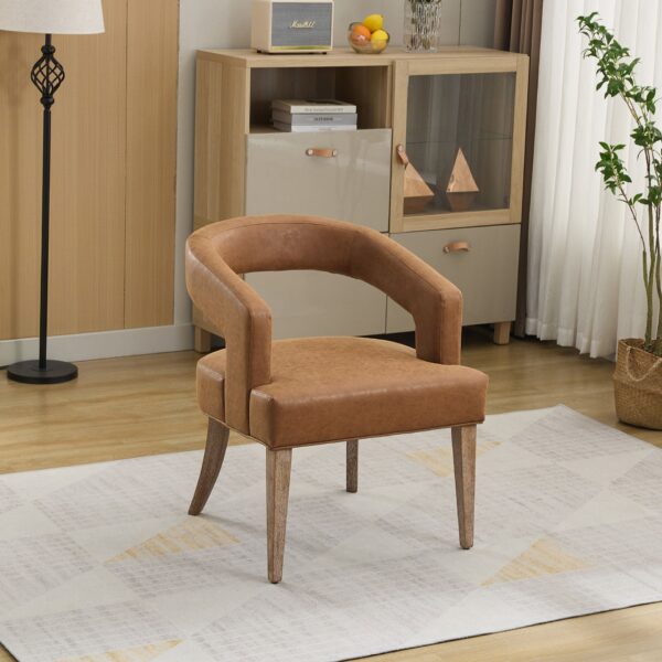 Wide Modern Barrel Open Back Upholstered Accent Chair With Weathered Solid Wood Legs Dining Chairs For Dining Room, Club, Kitchen And Living Room - Brown