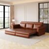 Pull Out Sofa Bed, 3 In 1 Faux Leather Convertible Sleeper Sofa With Nailhead Trim & Rolled Arm Multifunctional Sofa Bed For Living Room - Light Brown - Image 2