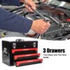 20'' Portable 3 Drawer Steel Toolbox, 4 Layers Of Tools With Metal Latches, With Top Storage Tray And Carrying Handle, Multi Function Tool Storage For Garage, Home, Or Workbench - Black / Red - Image 2