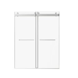 Frameless Double Sliding Soft-Close Shower Door, 3 / 8" Thick SGCC Tempered Glass Door - Brushed Nickel