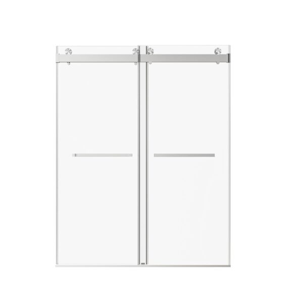 Frameless Double Sliding Soft-Close Shower Door, 3 / 8" Thick SGCC Tempered Glass Door - Brushed Nickel