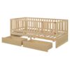 Twin Size Daybed With Fence Guardrails And 2 Drawers, Versatile Split Floor Bed & Daybed - Natural - Image 8