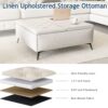 Modern Wood And Fabric Square Storage Ottoman Coffee Table With Lift - Top Design - Upholstered Bench For Living Room Organization - Beige - Image 5