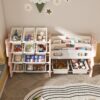 Kids Toy Storage Organizer With 2 Tier Bookshelf And 12 Toy Bins - Pink - Image 5