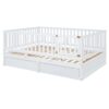 Full Size Daybed With Fence Guardrails And 2 Drawers, Convertible Floor Bed & Daybed - White - Image 14