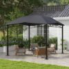 Outsunny - 10' x 10' Soft Top Patio Gazebo Outdoor Canopy With Unique Geometric Design Roof, All-Weather Steel Frame - Gray - Image 8