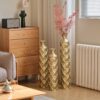 Metal Decorative Vase High Distress Metal Center Vase With 3D Triangle Pattern, (Set of 3) Vases For Home Decoration - Gold - Image 2