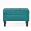 Tufted Waffle Stitch Upholstered Storage Ottoman With Wood Legs - Teal - Image 7