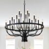 24 Light Chandelier Industrial Iron Candle Chandelier Modern Suspended Farmhouse Chandeliers Pendant Light Fixtures For Dining Room Bedroom Living Room Kitchen Island Foyer E12 Bulb (No Include) - Black - Image 2