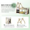 Twin Over Twin House Bunk Bed With White Storage Staircase And 2 Blackboards - White / Natural - Image 21