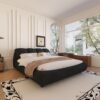 King Size Luxury Upholstered Platform Bed With Oversized Padded Backrest And Solid Wood Frame, Suitable For Multiple Heights Of Mattresses - Black - Image 6