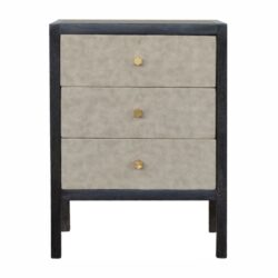 Faux Leather Nightstand, 3 Drawer - Black
