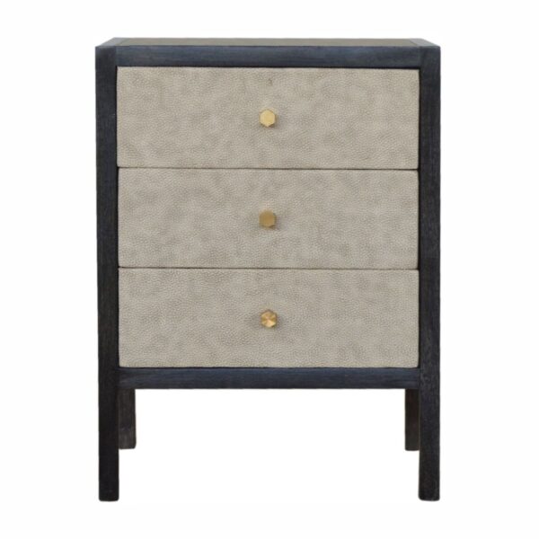 Faux Leather Nightstand, 3 Drawer - Black