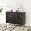 3 Door Storage Cabinet, Buffet Sideboard With Adjustable Shelves, Honeycomb Seamless Hexagons Pattern Metal Door For Living Room, Dining Room, Kitchen, Entrance - Black - Image 4