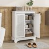 White 2 Door Rattan Storage Cabinet With Adjustable Partition, Medieval Modern Independent Buffet Cabinet, Multifunctional Decorative Cabinet Suitable For Living Room, Kitchen, Bathroom - White - Image 5