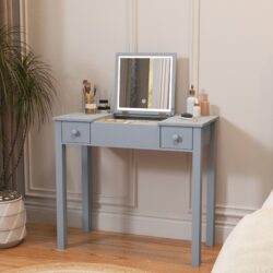 Vanity Table With LED Lights, Flip-Top Mirror And 2 Drawers, Jewelry Storage - Sleek Gray