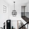 4 Light Metal Lantern Tiered Pendant Hanging Light Fixtures, Industrial Farmhouse Adjustable Height Chandeliers For Dining Room Hallway Foyer Entryway (E12 Bulbs Not Included) - Matte Black - Image 3