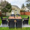 7 Piece Outdoor Patio Wicker Dining Set Patio Wicker Furniture Dining Set - Black / Cream - Image 8