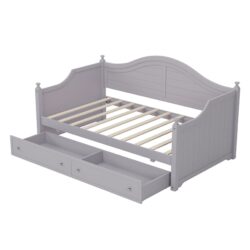 Twin Size Daybed With 2 Storage Drawers, Sofa Bed With Handrail For Living Room Bedroom - Light Gray