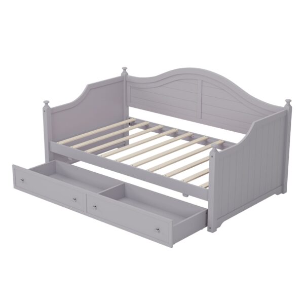 Twin Size Daybed With 2 Storage Drawers, Sofa Bed With Handrail For Living Room Bedroom - Light Gray