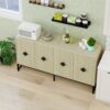 Carved 4 Door Sideboard, Sideboard Buffet Cabinet With Storage, Modern Coffee Bar Cabinet With Adjustable Shelf For Living Room - Natural - Image 5
