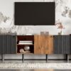 Mid Century TV Stand With 3 Cabinets, Media Console Table For Tvs Up To 70'', Entertainment Center With Storage For Living Room - Black / Brown - Image 25