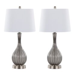 Jenny - Contemporary Table Lamp (Set of 2) - Clear Smokey Crackle / Nickel / White