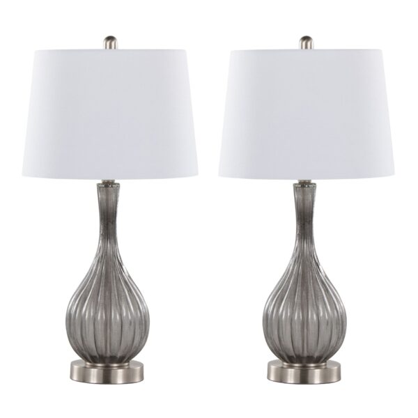 Jenny - Contemporary Table Lamp (Set of 2) - Clear Smokey Crackle / Nickel / White